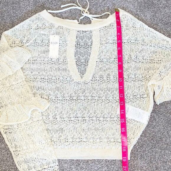 ANTHROPOLOGIE Womens Sweater Size XS Cream Sheer Open-Stitch Ruffle Coquette - Picture 8 of 12